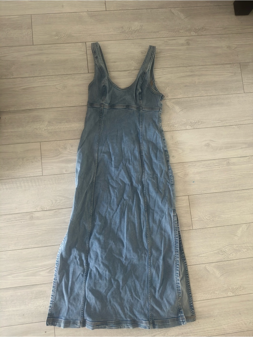 American Eagle Outfitters Scoop Neck Denim Maxi Dress in Light Blue